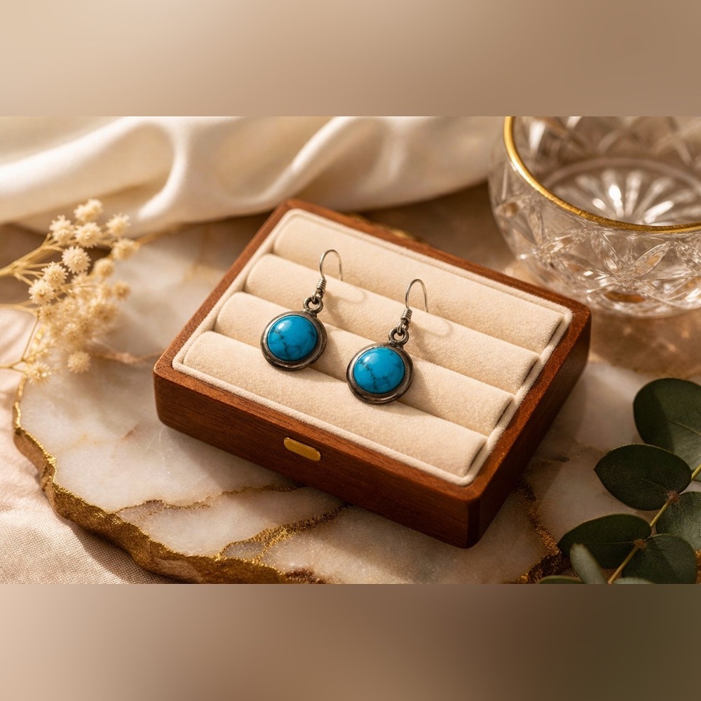 .925 Sterling Silver Turquoise Dangle Earrings | Mexico Boho Southwest Jewelry